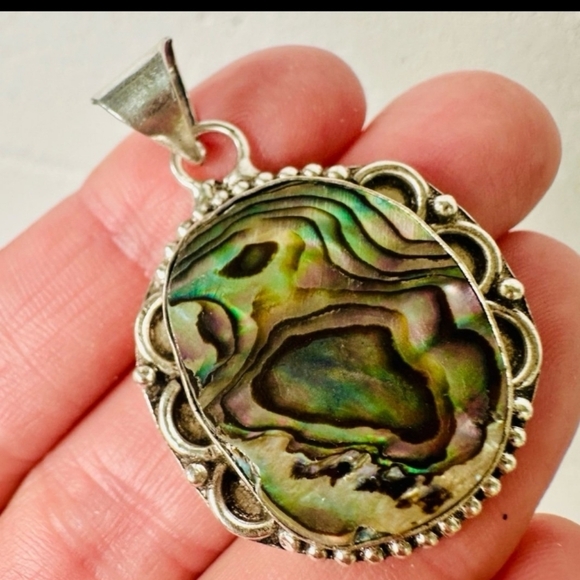 Sterling Silver Abalone Shell Pendant Necklace - Picture 3 of 10